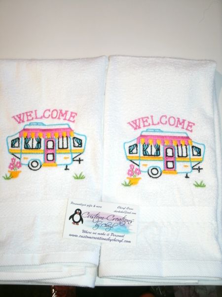 Camper with Welcome Kitchen Towels Hand Towels 2 piece set