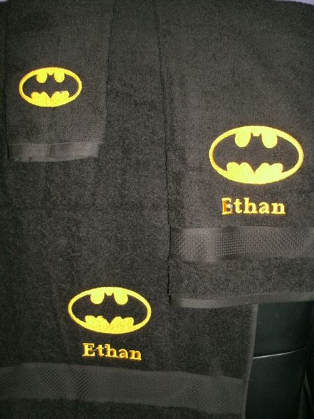 Batman Logo Personalized 3 piece Superhero Towel Set
