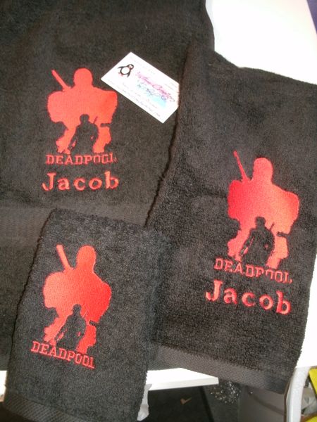 Deadpool Silhouette Personalized 3 piece Superhero Towel Set