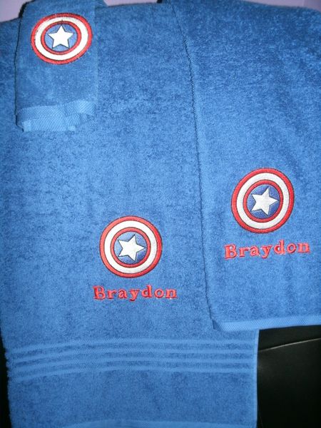 Captain America Shield Personalized 3 piece Superhero Towel Set