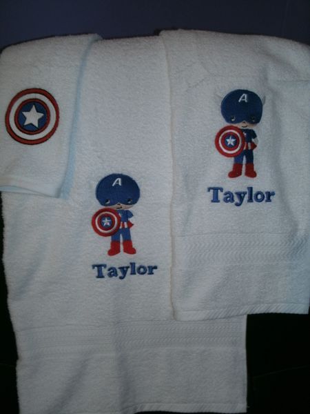 Captain America kid Personalized 3 piece Superhero Towel Set
