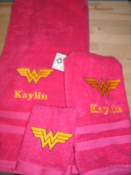 Wonder Woman Logo Personalized 3 piece Superhero Towel Set