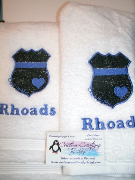 Back the Blue Police Heart Thin Blue Line Kitchen Hand Towels 2 piece set