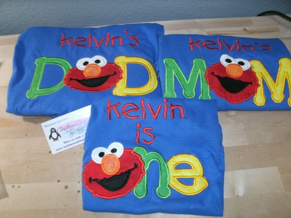 Elmo One Birthday Set Mom, Dad & Birthday Child Personalized Birthday Couples Shirts