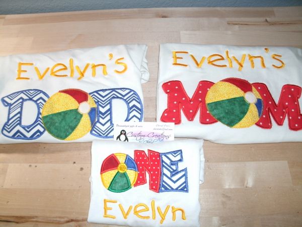 Beach Ball Summer Birthday Set Mom, Dad & Birthday Child Personalized Birthday Couples Shirts