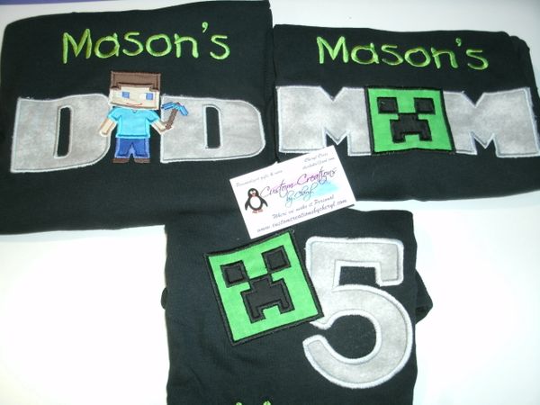 Minecraft Birthday Set Mom, Dad & Birthday Child Personalized Birthday Couples Shirts