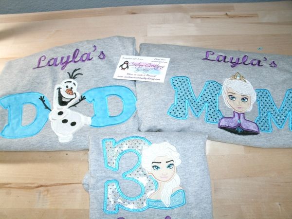 Frozen Birthday Set Mom, Dad & Birthday Child Personalized Birthday Couples Shirts