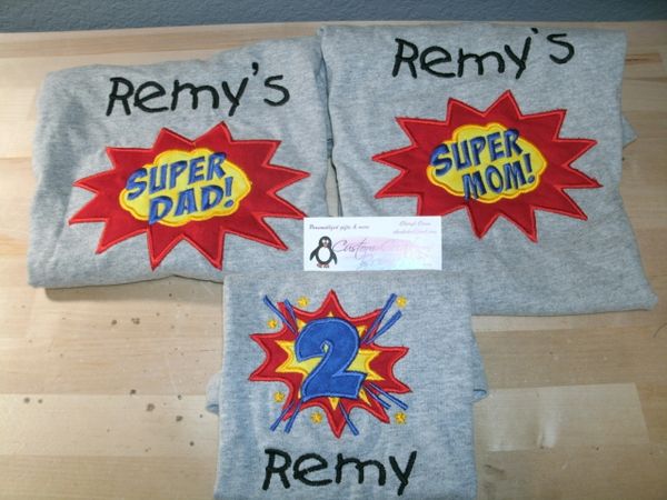 Super Hero Birthday Set Mom, Dad & Birthday Child Personalized Birthday Couples Shirts