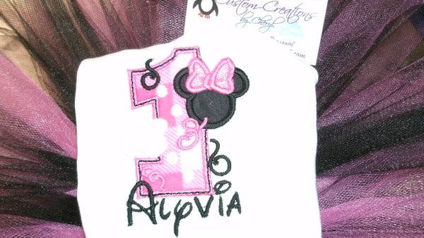 Minnie Party Swirls 1st Birthday Dizney Personalized Birthday Shirt