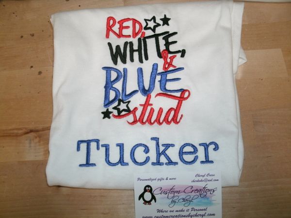 Patriotic Red White & Blue Stud 4th of July Personalized Holiday Shirt