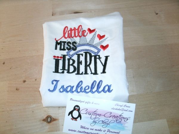 Patriotic Little Miss Liberty 4th of July Personalized Holiday Shirt