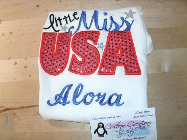 Patriotic Little Miss USA 4th of July Personalized Holiday Shirt