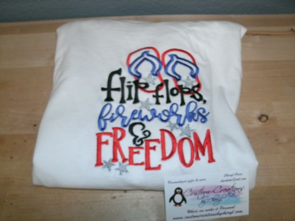 Patriotic Flipflops Fireworks & Freedom 4th of July Personalized Holiday Shirt