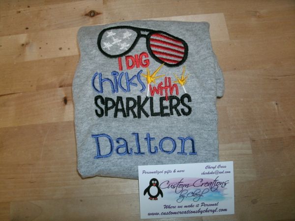 Patriotic I Dig Chicks with Sparklers USA 4th of July Personalized Holiday Shirt