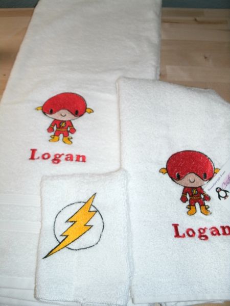 Flash Boy Logo Personalized 3 piece Superhero Towel Set