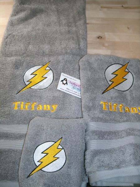 Flash Logo Personalized 3 piece Superhero Towel Set