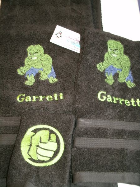 Hulk Boy Sketch Personalized 3 piece Superhero Towel Set