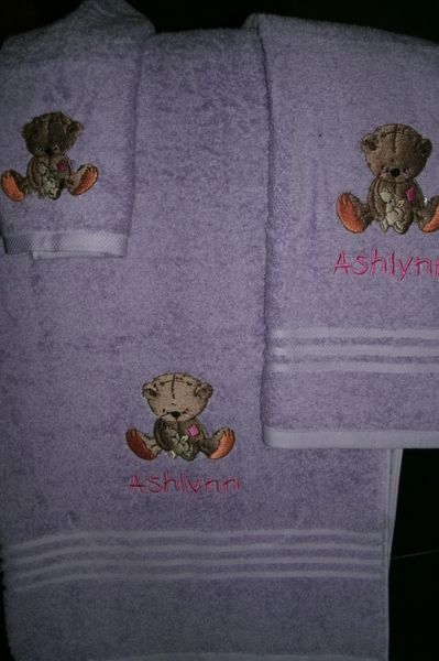 Raggedy Teddy Bear Personalized 3 Piece Towel Set