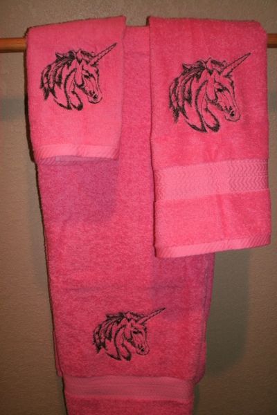 Unicorn Face sm Crown Personalized 3 Piece Bath Towel Set  Any Color 