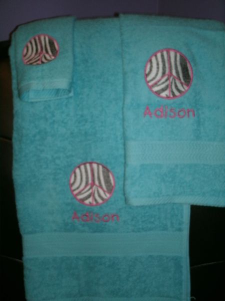 Zebra Animal Print Peace Sign Personalized Towel Set