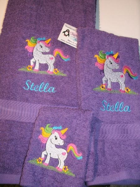 Rainbow Unicorn Heart Personalized Towel Set