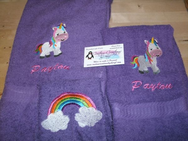 Rainbow Unicorn Personalized Towel Set