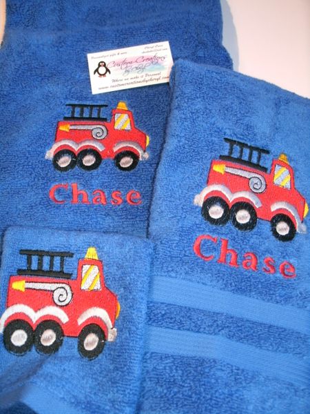 Firetruck Personalized 3 Piece Towel Set