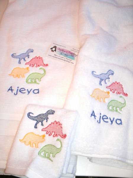 Dinosaur Dino Sketch Scene Personalized 3 piece Towel Set