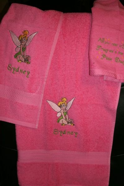 Custom Tinkerbell Towel Set, Personalized Tinkerbell Towel Set