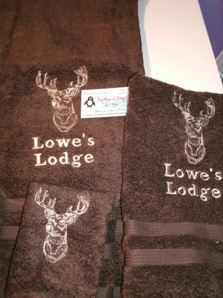 Buck Deer Head Sketch Personalized 3 piece Towel Set