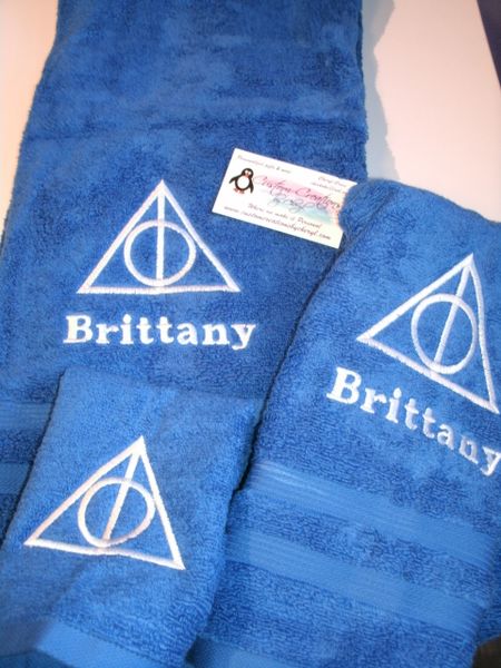 Harry Potter Wizard Hallow Logo Personalized 3 Piece Bath Towel Set