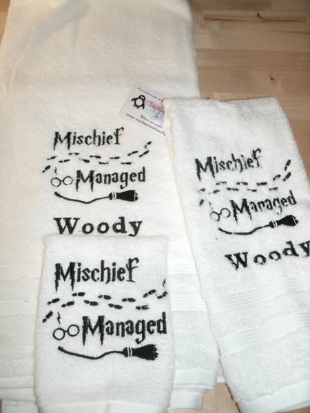 Harry Potter Wizard Mischief Logo Personalized 3 Piece Bath Towel Set