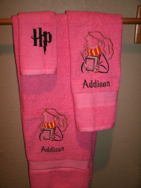 Harry Potter Wizard Girl Sketch Personalized 3 Piece Bath Towel Set