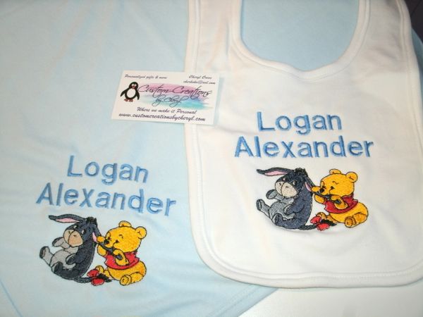 Pooh and Eeyore Personalized Baby Blanket & Bib Combo