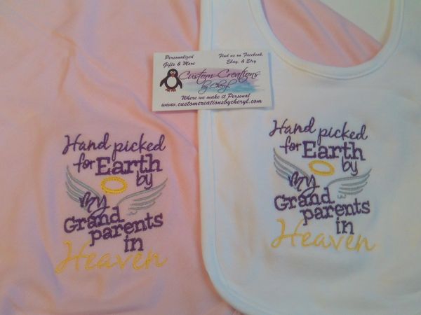 Handpicked for Earth by my Grandparents in Heaven Memorial Bib & Blanket Gift Set