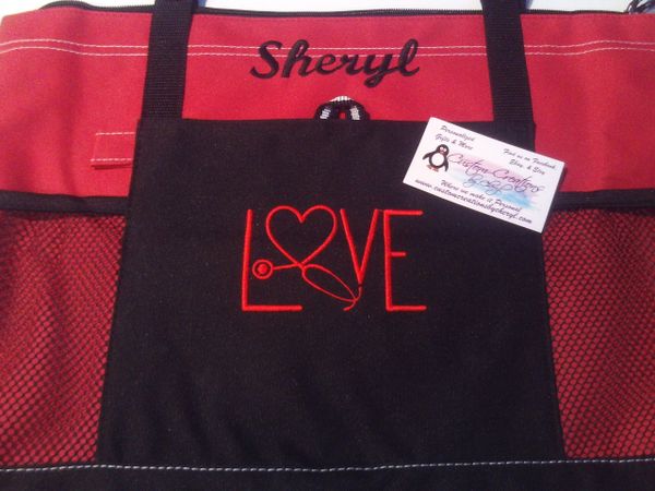 Nurse Love Heart Stethoscope Personalized Heart Nurse Tote Bag