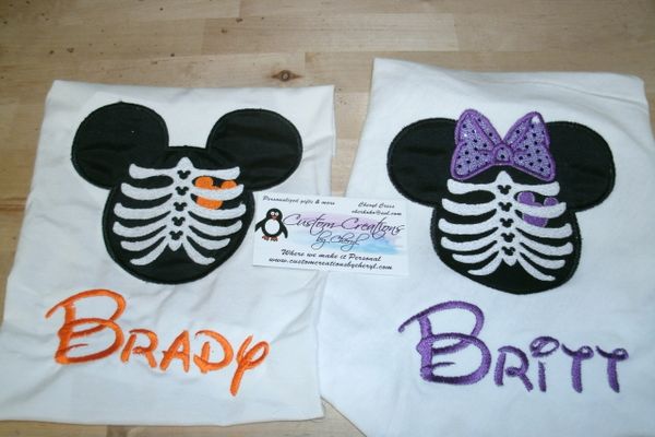 Mickey and Minnie Halloween Skeleton Mouse Ears Couples Shirts