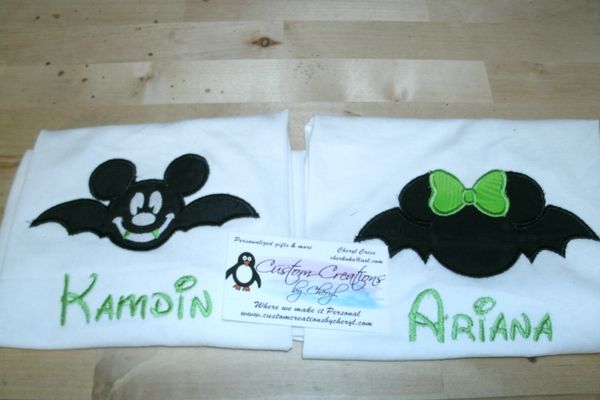 Mickey and Minnie Halloween Vampire Bats Mouse Ears Couples Shirts