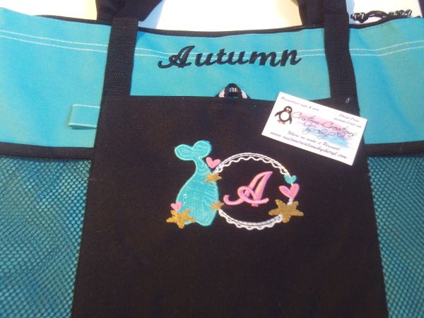 Mermaid Monogram Frame Personalized Tote Bag Mermaid Gift
