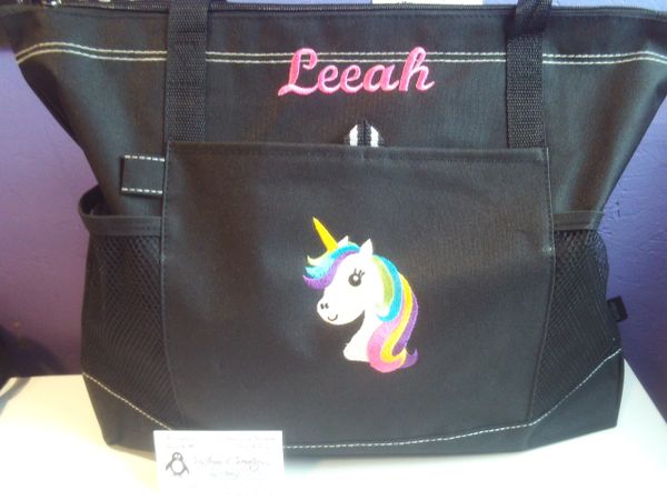 Pretty Rainbow Unicorn Head Personalized Tote Bag Unicorn Gift