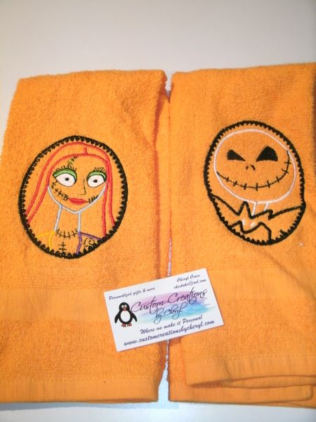 Nightmare Jack & Sally Face Frame Sketch Personalized Kitchen Towels Hand Towels 2 piece set