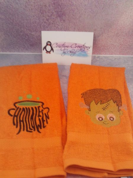 Halloween Cauldron & Frankenstein Personalized Kitchen Towels Hand Towels 2 piece set