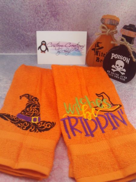 Witches Hat & Witches Be Trippin Personalized Kitchen Towels Hand Towels 2 piece set