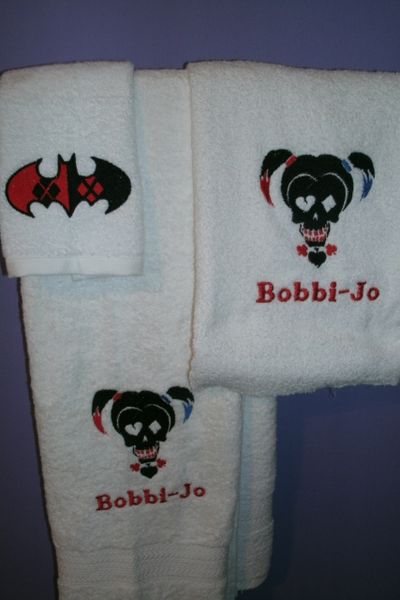 Harley Quinn Skull Personalized 3 piece Superhero Towel Set