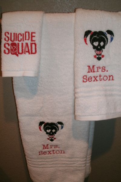 Suicide Squad Harley Quinn Skull Personalized 3 piece Superhero Towel Set