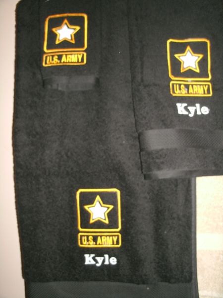 US Army Star Personalized 3 Piece Towel Set Military Gift