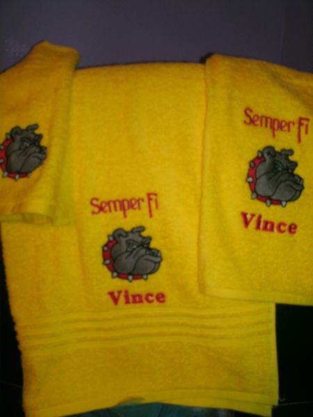 US Marines Semper Fi Devil Dog Personalized 3 Piece Towel Set Military Gift