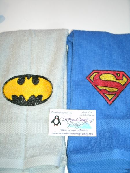 Superman & Batman Logos Superhero Kitchen Towels Hand Towels 2 piece set