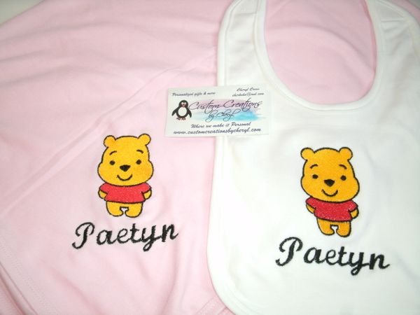 Pooh Baby Personalized Baby Blanket & Bib Combo