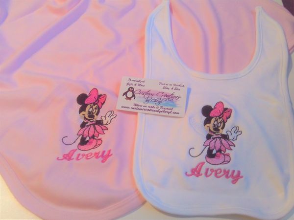 Minnie Mouse Baby fairy Personalized Girl Baby Blanket & Bib Combo Set